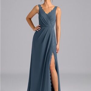 Azazie bridesmaid Blue Maxi Dress slit lace A10